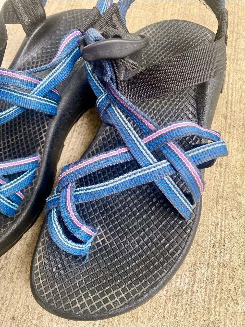 Chaco Women's Blue Strappy Sport Sandals with Pink Accent
